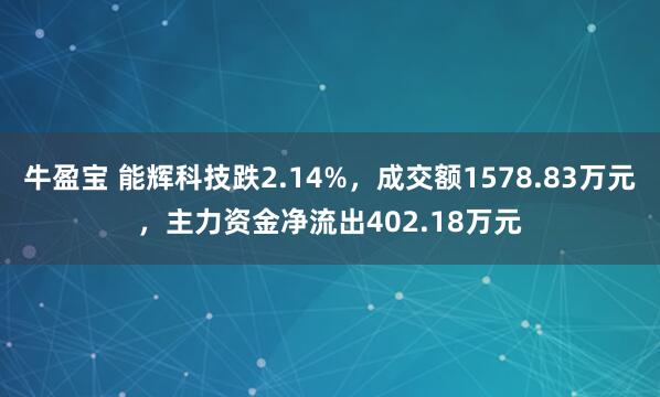 牛盈宝 能辉科技跌2.14%，成交额1578.83万元，主力资金净流出402.18万元
